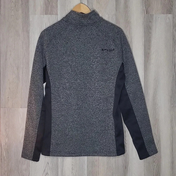 🛍Spyder Grey Black Half Zip Long‎ Sleeve Fleece Lined Pullover Mens Medium - Picture 2 of 11